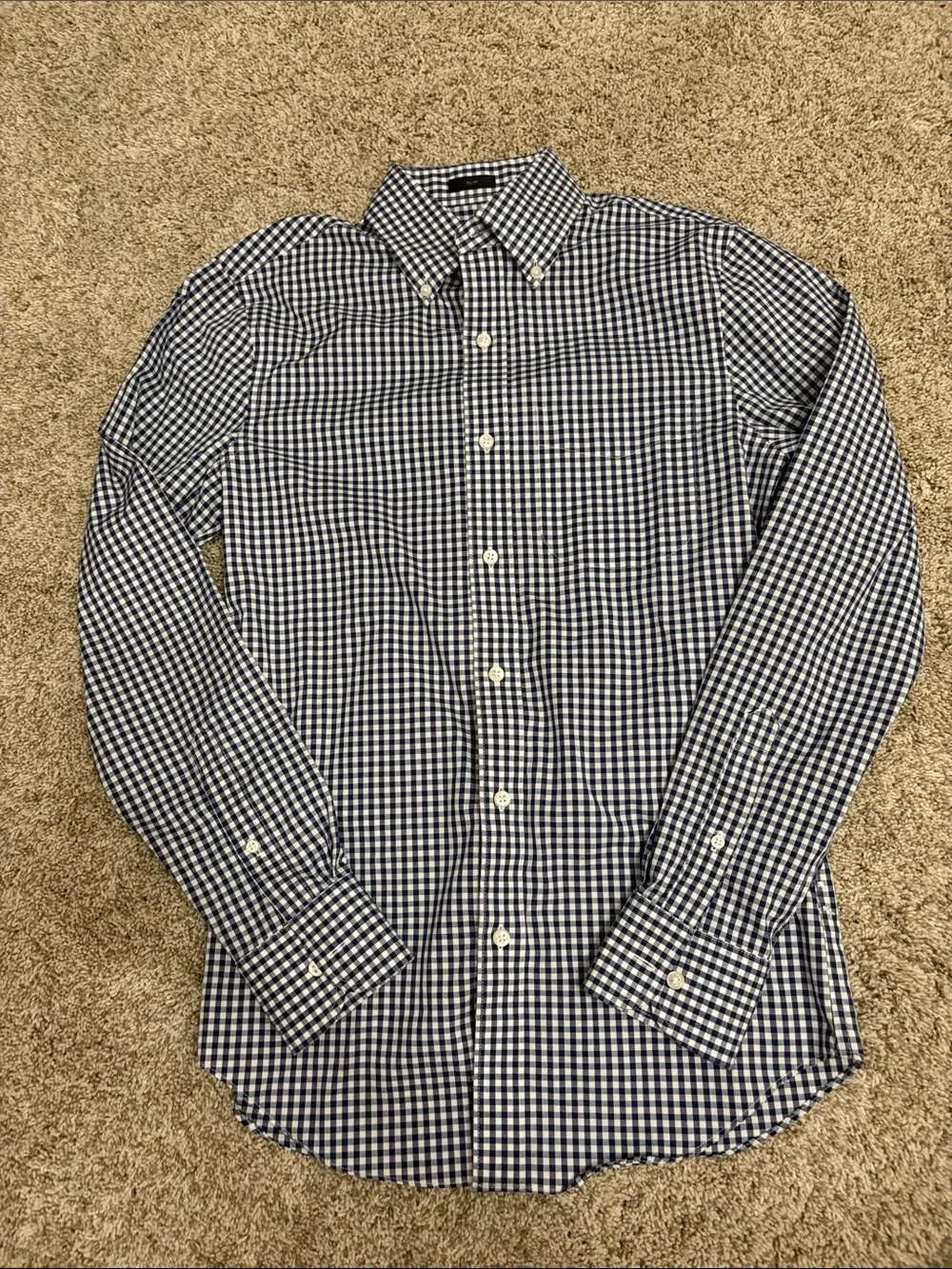 J. Crew Navy and White Gingham Button-Down Shirt